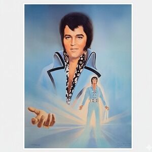 Elvis Presley Lithograph 32x21 Signed James Glenn Thurman VTG‎ 70s Spiritual Art